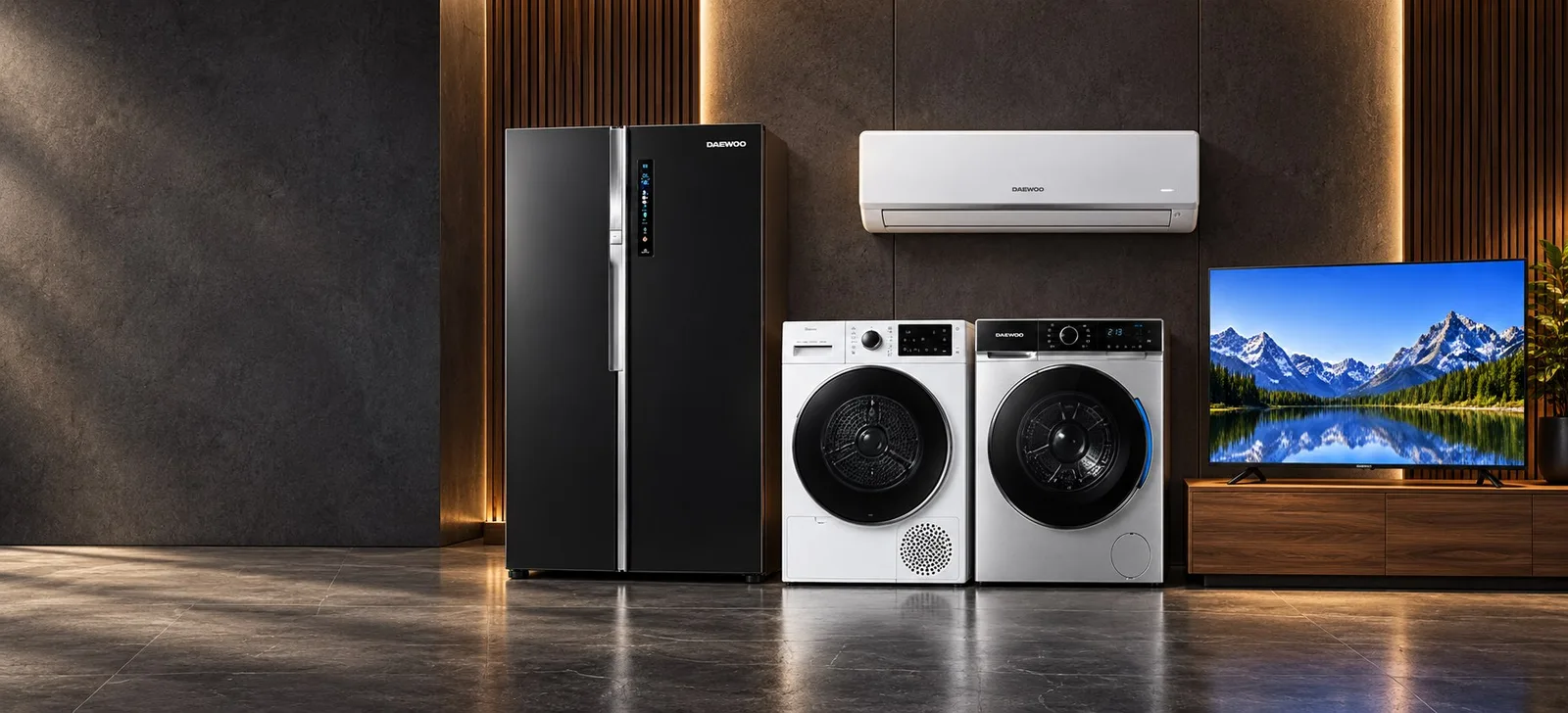 Daewoo refrigerator, washer, dryer, air conditioner and smart TV